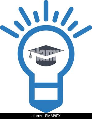 Bulb with a graduation cap icons - Education icon vector blue Stock Vector