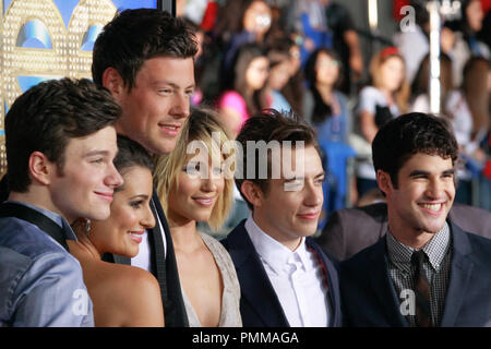 Chris Colfer, Lea Michele, Cory Monteith, Dianna Agron, Kevin McHale and Darren Criss at the Premiere of Twentieth Century Fox's 'Glee The 3D Concert Movie'. Arrivals held at Regency Village Theater in Westwood, CA, August 6, 2011.  Photo by Joe Martinez / PictureLux Stock Photo