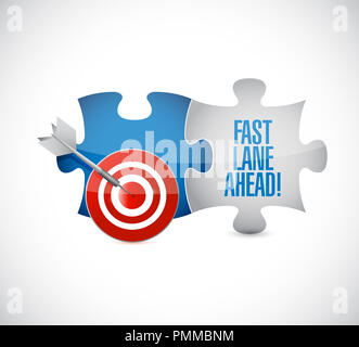 Fast lane ahead target puzzle pieces message isolated over a white background Stock Photo