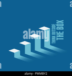 think outside the box business graph message concept isolated over a blue background Stock Photo