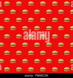 fast food burgers pattern illustration design isolated over a red background Stock Photo