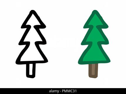 Freehand illustration of pine trees isolated on white background Stock Vector