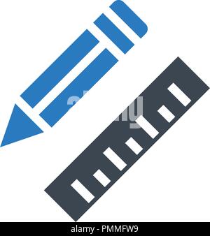 Pencil and ruler icon vector blue Stock Vector