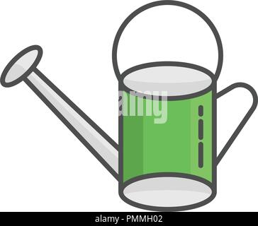 Watering can flat linear colorful icon - Irrigation symbol Stock Vector