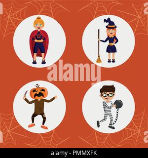 Set of kids halloween costumes Stock Vector