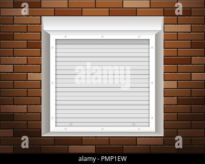 Windows with rolling shutters on brick wall Stock Vector