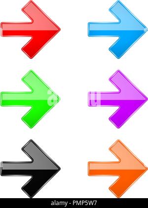 Colored shiny 3d arrows. Glass web icons Stock Vector