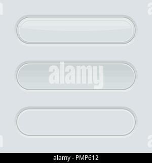 White rectangle buttons. Normal and pushed. 3d web interface elements Stock Vector