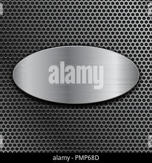 Brushed metal oval plate on perforated background Stock Vector