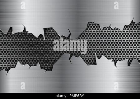 Metal background with torn edges and perforation Stock Vector