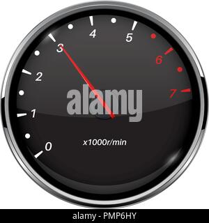Tachometer. Black device with chrome frame Stock Vector