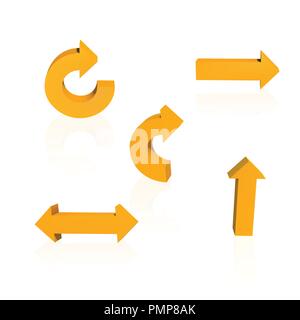 Set of arrows. Threedimensional. Orange color Vector illustration. Stock Vector