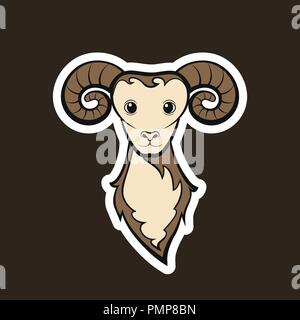Head of a mutton. Drawing on a black background. Vector illustration sticker. Stock Vector