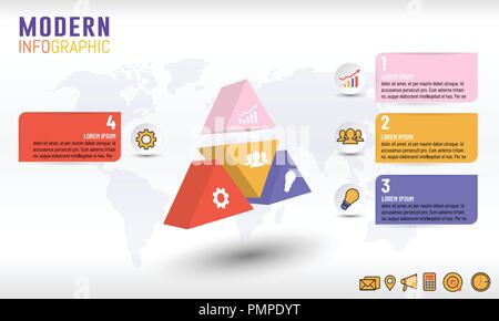 Isomatic pyramid business infographic template with 4 steps, options, Vector illustration layout design for business plan, strategy or any purpose. Stock Vector