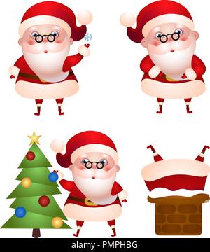 Set of xmas illustrations of Santa Claus character Stock Vector