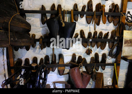Shoemakers work shop at Ryedale Folk Museum, Hutton le Hole , Yorkshire UK Stock Photo