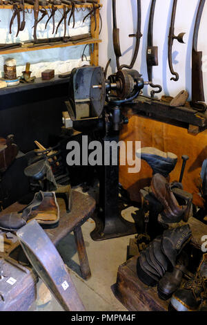 Shoemakers work shop at Ryedale Folk Museum, Hutton le Hole , Yorkshire UK Stock Photo