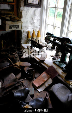 Shoemakers work shop at Ryedale Folk Museum, Hutton le Hole , Yorkshire UK Stock Photo