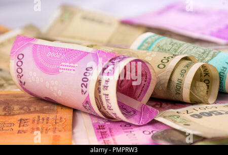 Indian Currency Background, Two Thousand and Five Hundred with Coins New Currency
