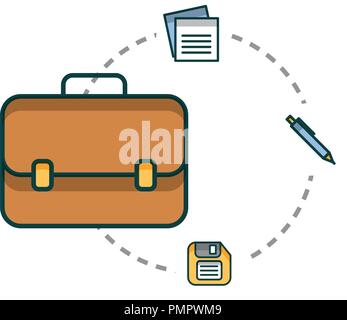 portfolio briefcase with documents and floppy Stock Vector