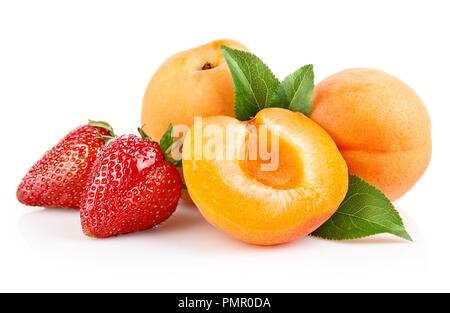 Copmposition of orange apricots and strawberries on whire background Stock Photo