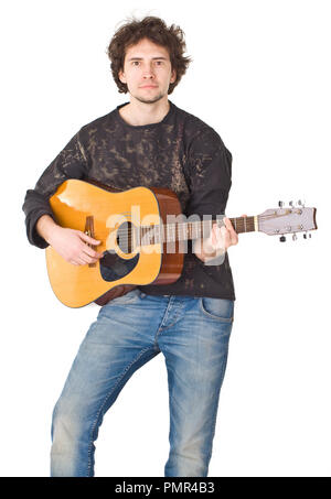 Nice young man playing on a gitare and posing to camera Stock Photo