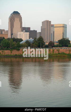 The Red River meanders by under bridges and by the waterfront in Shreveport Louisiana Stock Photo
