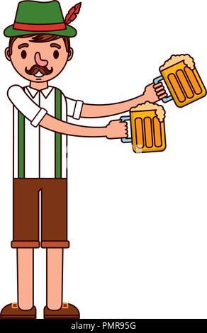 german man with typical costume and beers Stock Vector