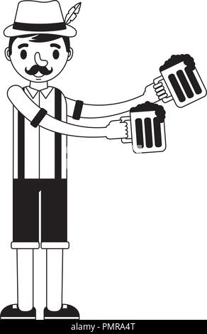 german man with typical costume and beers Stock Vector