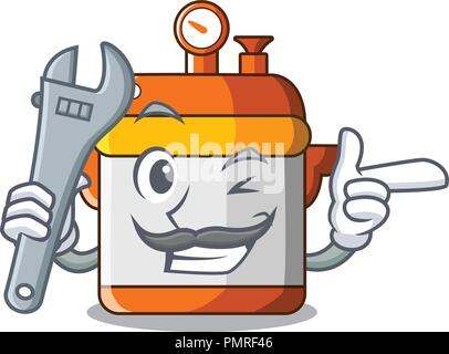 Mechanic electric pressure cooker isolated on mascot Stock Vector