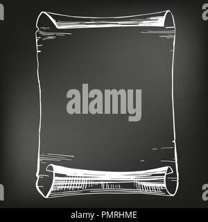 scroll vintage frame hand drawn vector illustration realistic sketch, drawn in chalk on a black board Stock Vector