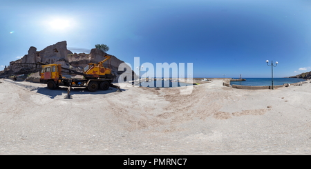 360 degree panoramic view of Greece Santorini Vourvoulos Port Crane