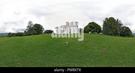 360 degree panoramic view of Ronchamp, Chapelle Notre Dame du Haut by Le Corbusier, View from the North