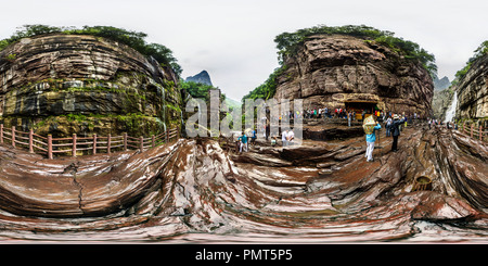 360 degree panoramic view of Henan Jiaozuo World Geological Park Yuntai Mountain 3——The red stone Gorge Falls