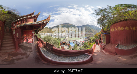 360 degree panoramic view of Luding County, Sichuan - Luding Bridge-7(Guanyin Pavilion)