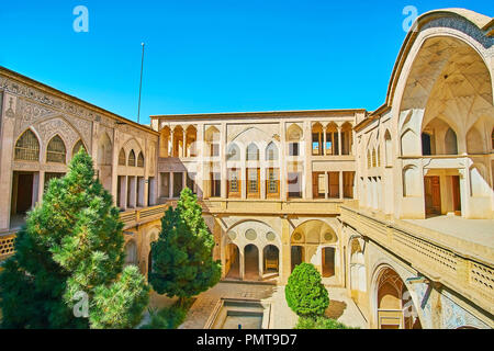 KASHAN, IRAN - OCTOBER 22, 2017: Historical Abbasi House with its outstanding architecture is one of the main city landmarks, on October 22 in Kashan. Stock Photo