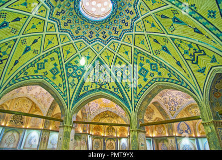 KASHAN, IRAN - OCTOBER 22, 2017: The brick dome of Sultan Amir Ahmad (Qasemi) Bathhouse is covered with tiled stellar patterns, on October 22 in Kasha Stock Photo