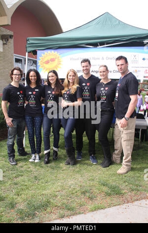 Andrew Lees, Cynthia Addai-Robinson, Jenna Lind, Ellen Hollman, Daniel Feuerriegel, Vanessa Cater, Stephen Dunlevy 03/20/2013 '2013 Visual Impact Now' Charity Event with 'Spartacus: War of the Damned' Cast Volunteer held at Visual Impact Now Eye Clinic, Los Angeles Science Center, Los Angeles, CA Photo by Hanako Sato / HNW / PictureLux Stock Photo