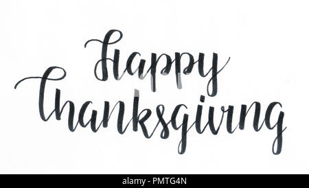 Happy thanksgiving brush hand lettering with sketched colorful autumn ...