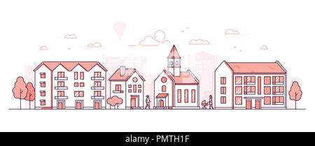 City district - modern thin line design style vector illustration Stock Vector