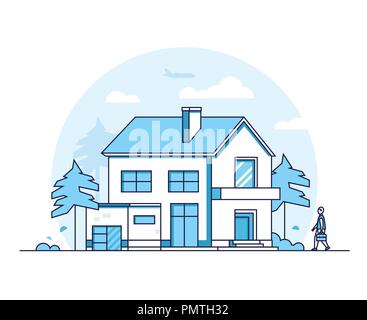Apartment house - modern thin line design style vector illustration Stock Vector