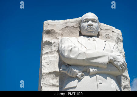 WASHINGTON DC - CIRCA AUGUST, 2018: The Martin Luther King Jr Memorial, featuring a portrait of the civil rights leader carved in granite. Stock Photo