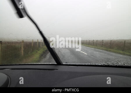 B6276, Brough, Cumbria, UK.  Wednesday 19th September 2018.  Strong winds and heavy rain associated with Storm Ali are making driving conditions hazardous in Cumbria.  Storm Ali is the first named storm of the winter and it has caused at least one death as it sweeps across Ireland and the UK. Credit: David Forster/Alamy Live News Stock Photo