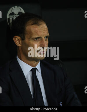 during the football match between Valencia CF and Juventus FC on September 19, 2018 at Mestalla stadium in Valencia, Spain. Stock Photo