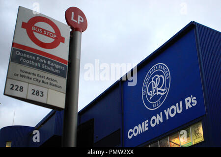 A general view of the bus stop outside Loftus Road, home of Queens Park ...