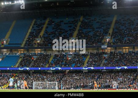 Manchester, UK. 19th September 2018. Empty seats during the UEFA Champions League Group F match between Manchester City and Lyon at the Etihad Stadium on September 19th 2018 in Manchester, England. (Photo by Daniel Chesterton/phcimages.com) Credit: PHC Images/Alamy Live News
