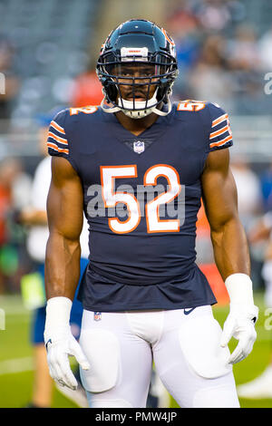 Chicago, Illinois, USA. 17th Sep, 2018. - Bears #52 Khalil Mack warms up before the NFL Game between the Seattle Seahawks and Chicago Bears at Soldier Field in Chicago, IL. Photographer: Mike Wulf Credit: csm/Alamy Live News Stock Photo
