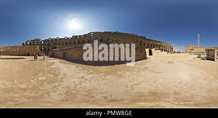 360 degree panoramic view of Amphitheatre in El Jem main arena