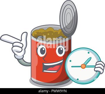 With clock metal food cans on a cartoon Stock Vector
