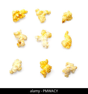 Macro popcorn isolated on white background Stock Photo